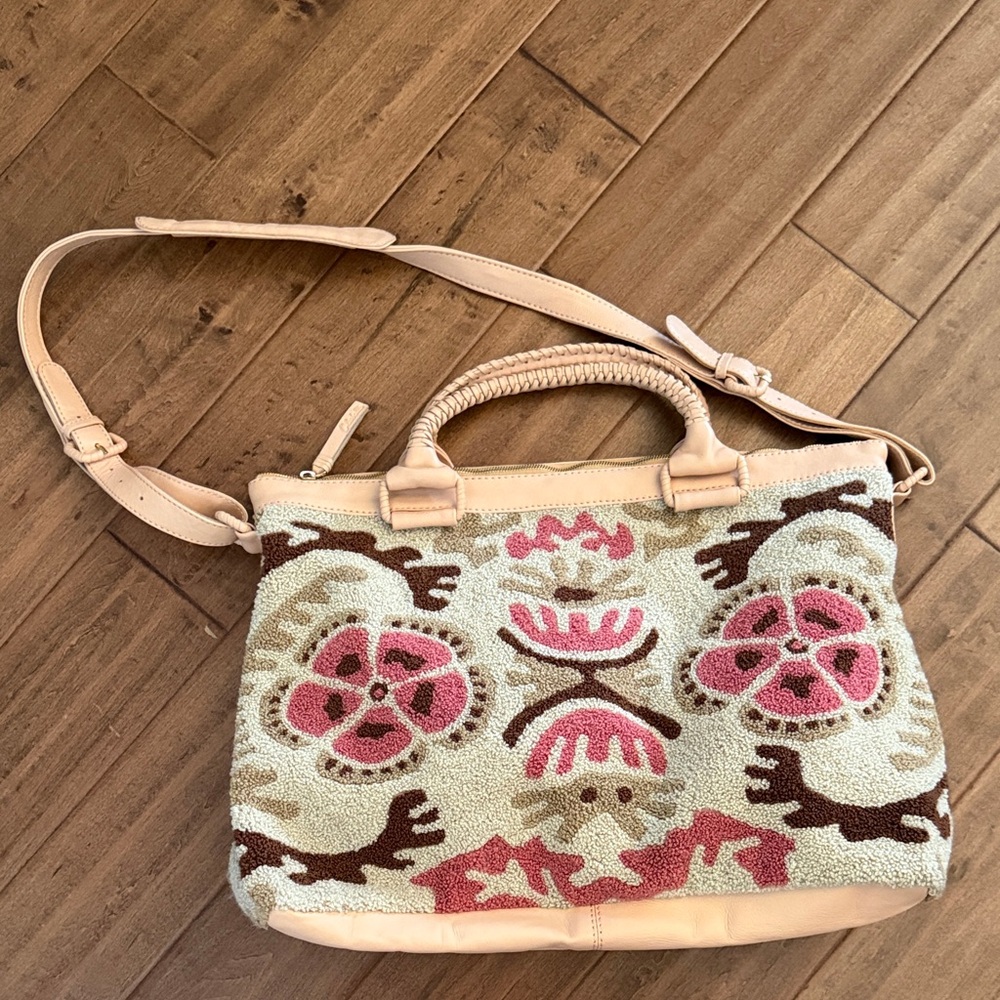 CLEOBELLA WEEKENDER Woven Floral Embroidered Tote Bag - Pink & Beige